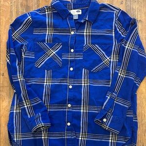 Old Navy Blue Plaid Women's Button Down Shirt
